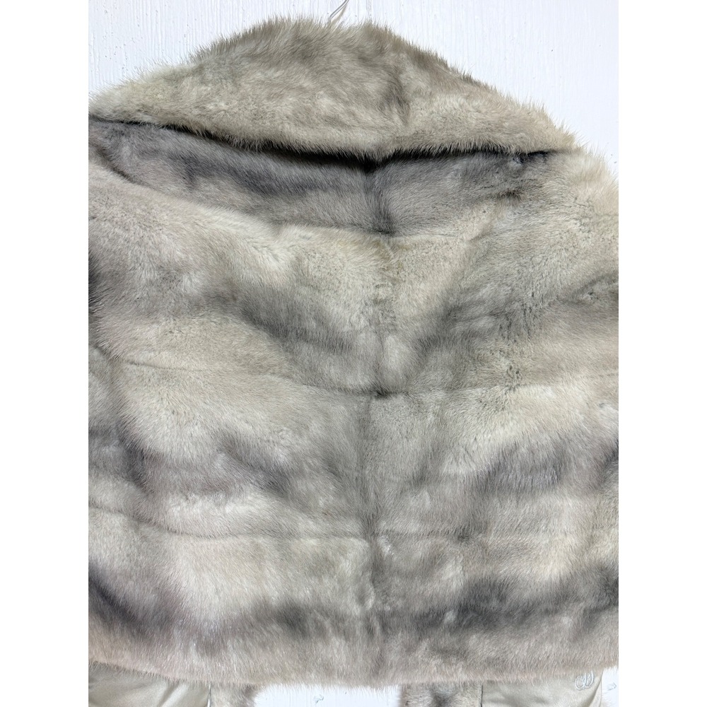 Vintage Genuine Mink Fur Stole Shawl Wrap Silver Blue Grey Satin Lined 20in - Picture 4 of 10